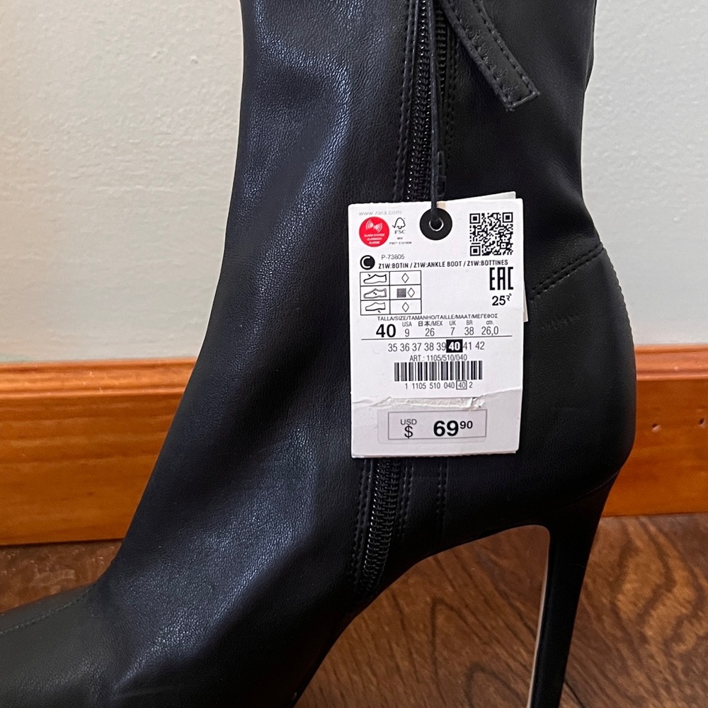 Zara Womens Stretch high heel ankle boots black stiletto size 40 / 9 NEW - Picture 5 of 6